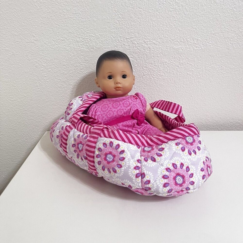 American Girl Bitty Baby Doll Dark Brown Hair Brown Eyes in Bassinet Carrier
